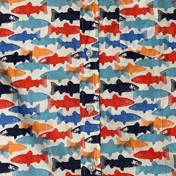 J.Crew Men Size Medium Fish All Over Graphic Print Style AU528 Button Shirt - Picture 3 of 13